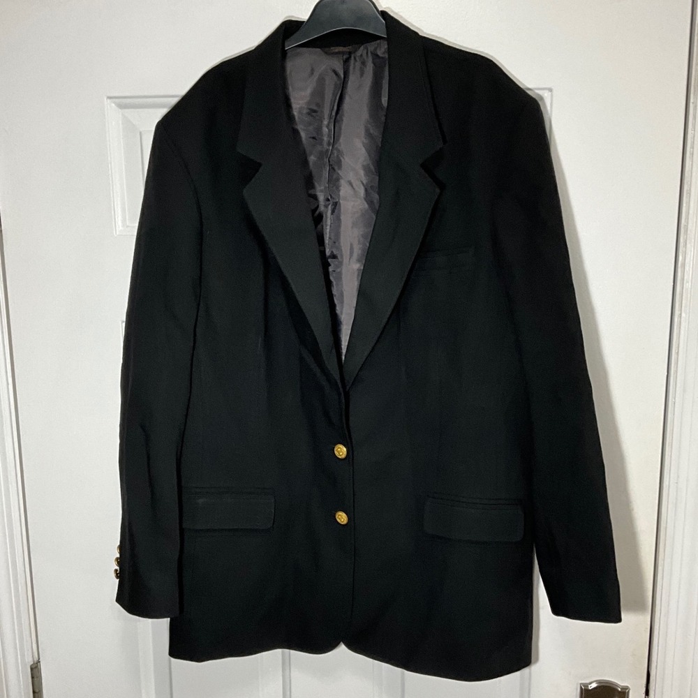 Lady Edwards Womens Black Blazer Gold Crest Buttons Size 18T BK3533